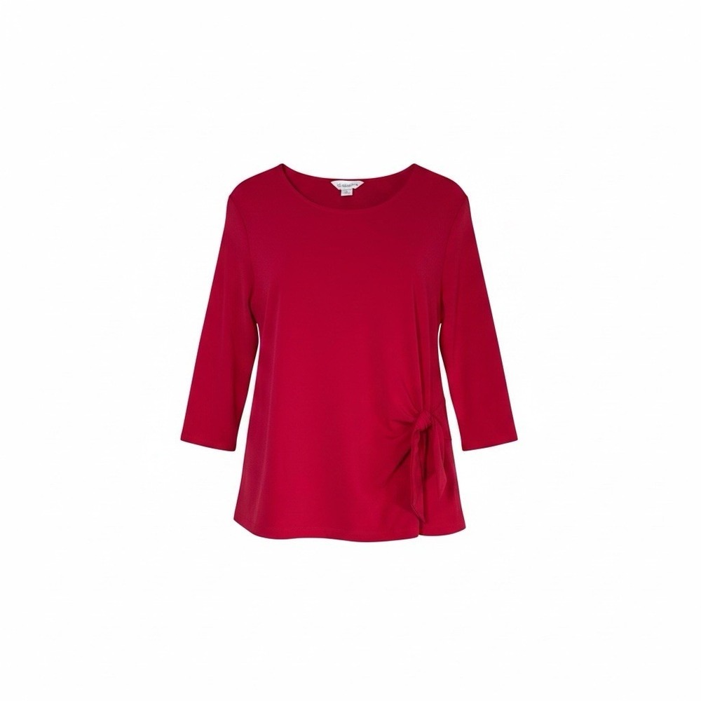 Liz Claiborne Red Long Sleeve Waist Tie Blouse Women XL Minimalist Knit Top